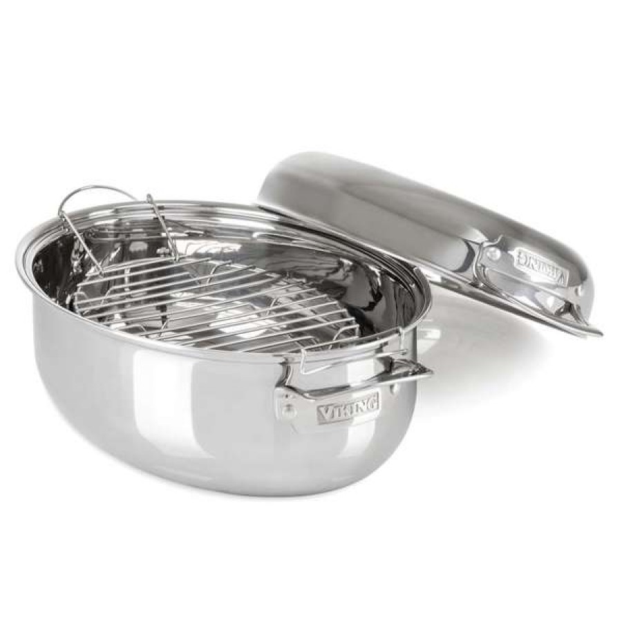 Excellent Quality Viking 3-Ply Stainless Steel Oval Roaster With Rack, 8.5 Qt. | * New