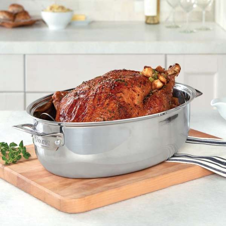 Excellent Quality Viking 3-Ply Stainless Steel Oval Roaster With Rack, 8.5 Qt. | * New