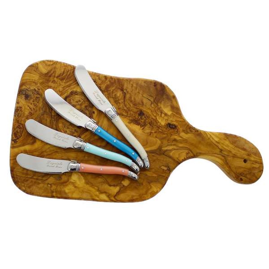 Best Price French Home Olivewood Cutting Board & Spreading Knives, Set Of 5 | * Hot