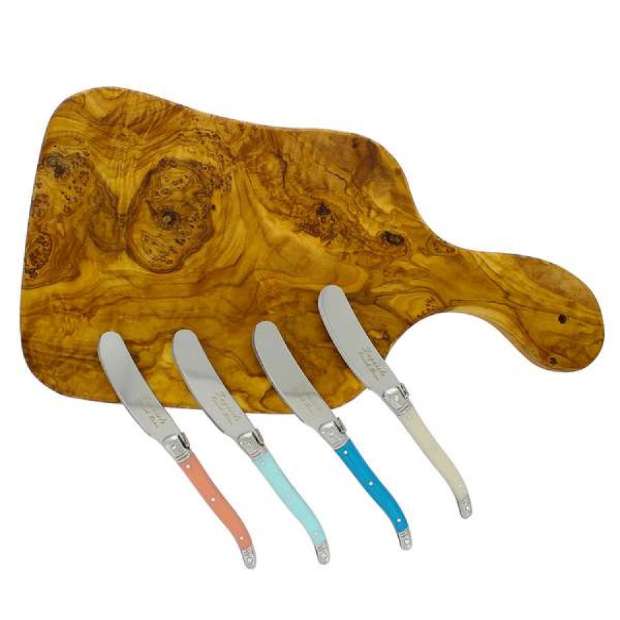 Best Price French Home Olivewood Cutting Board & Spreading Knives, Set Of 5 | * Hot